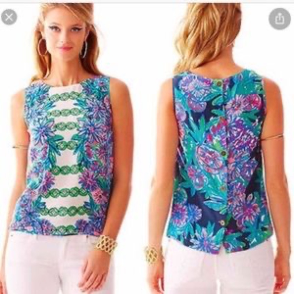 Lilly Pulitzer Iona Floral Silk Sleeveles Top Colorful Medium NWT